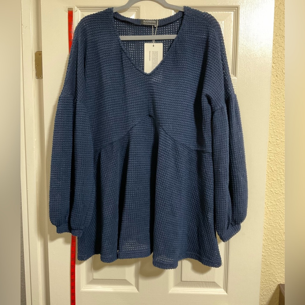 BloomChic Deep Blue Textured Knit Top